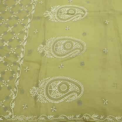 Indian Vintage Sari Green Cotton Hand Embroidered Kantha Sarees Craft Fabric 5yd Sewing Floral Soft Dress Making Crafting Upcycle Quilting