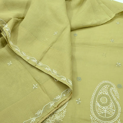 Indian Vintage Sari Green Cotton Hand Embroidered Kantha Sarees Craft Fabric 5yd Sewing Floral Soft Dress Making Crafting Upcycle Quilting