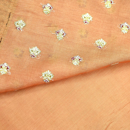 Indian Vintage Peach Sari Pure Tussar Silk Hand Embroidered Sarees Craft Fabric 5Yd Sewing Ethnic Sequins Dress making Crafting Quilting