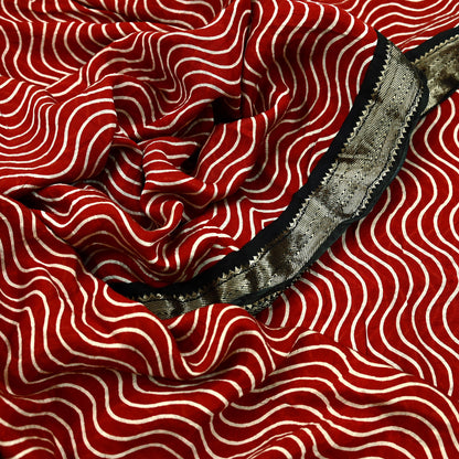 Indian Vintage Sari Red & Black Pure chanderi Silk Woven Sarees Craft Fabric 6Yd Soft Golden Zari Bollywood Sarees Crafting Upcycle