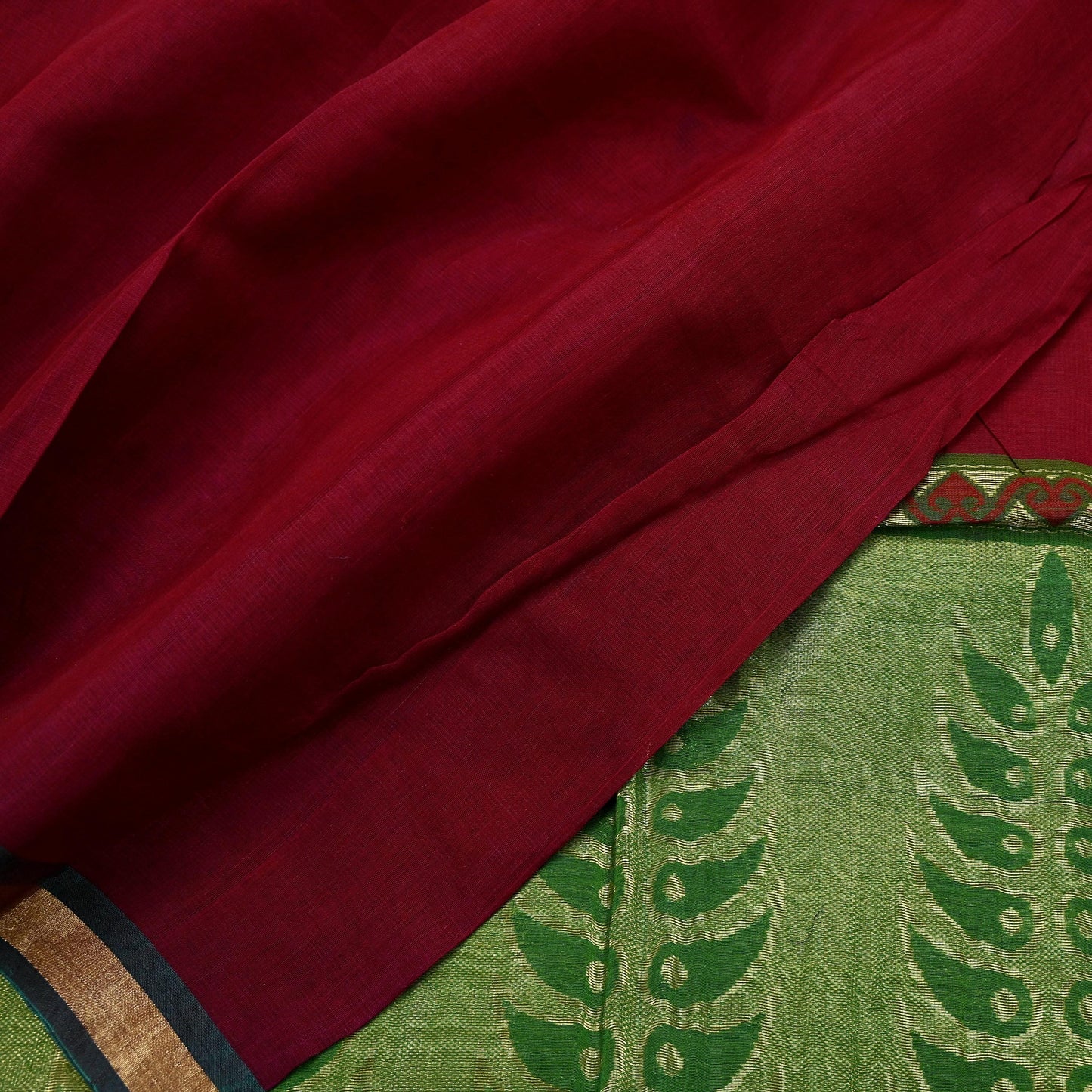 Indian Vintage Dupatta Green & maroon Long Stole Printed Woven Pure Chanderi Silk Indian Scarves Veil Golden Zari Soft Fringes