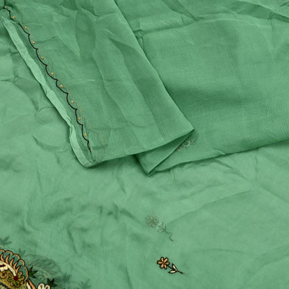 Indian Vintage Green Dupatta Pure Chiffon silk Long Stole Hand Embroidered Scarves Floral Design Stole Veil Wrap Zari Zardozi