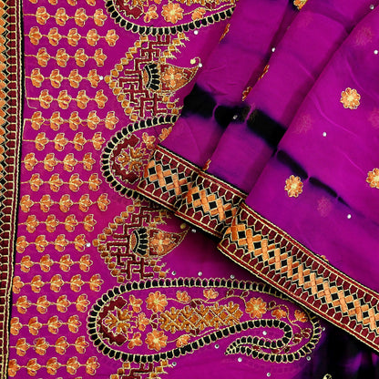 Indian Vintage Dupatta Purple & Black Pure Georgette silk Long Stole Embroidered Tie-Dye Scarves Stole Veil Wrap Sequins Zari