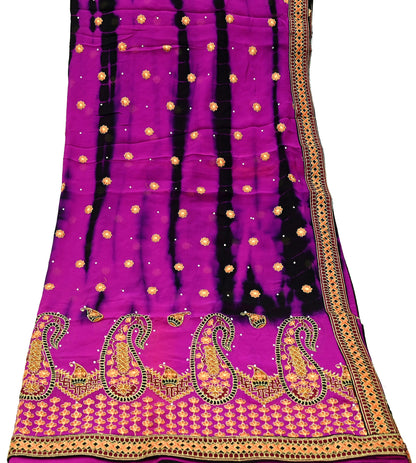 Indian Vintage Dupatta Purple & Black Pure Georgette silk Long Stole Embroidered Tie-Dye Scarves Stole Veil Wrap Sequins Zari