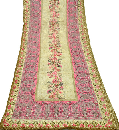 Indian Vintage Dupatta Beige & Pink Pure Georgette silk Long Stole Embroidered Scarves Stole Veil Wrap Sequins Zari