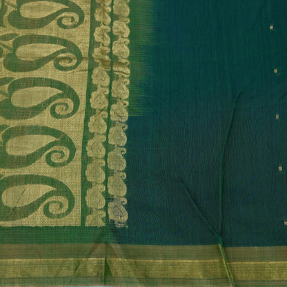 Indian Vintage Dupatta Green Long Stole Printed Woven Pure Chanderi Silk Indian Scarves Veil Golden Zari Soft Fringes