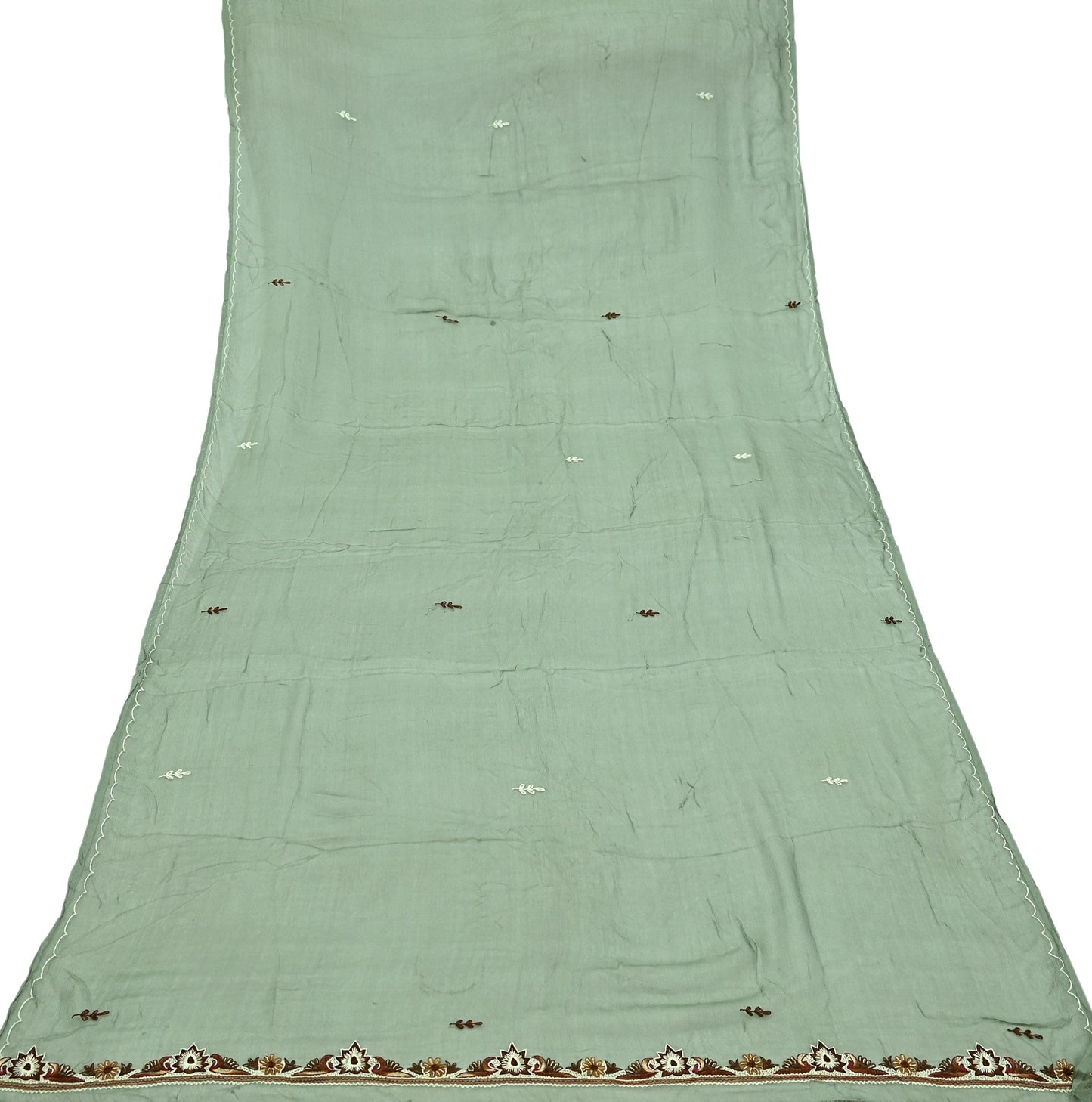 Indian Vintage Green Dupatta Pure Chiffon silk Long Stole Hand Embroidered Scarves Floral Design Stole Veil Wrap