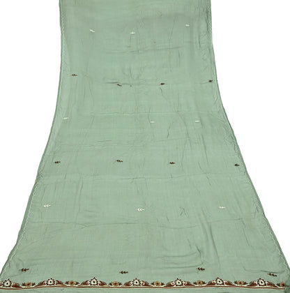 Indian Vintage Green Dupatta Pure Chiffon silk Long Stole Hand Embroidered Scarves Floral Design Stole Veil Wrap