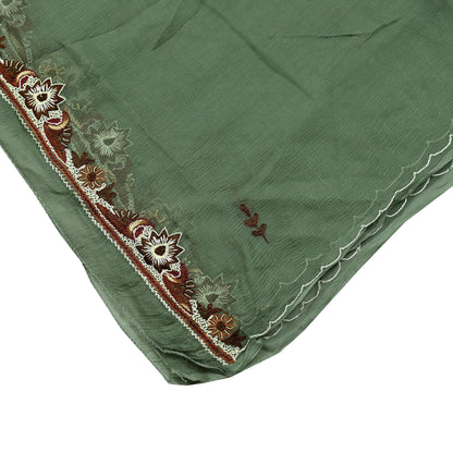 Indian Vintage Green Dupatta Pure Chiffon silk Long Stole Hand Embroidered Scarves Floral Design Stole Veil Wrap