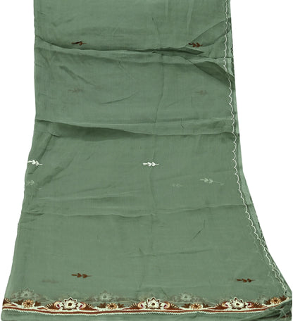 Indian Vintage Green Dupatta Pure Chiffon silk Long Stole Hand Embroidered Scarves Floral Design Stole Veil Wrap