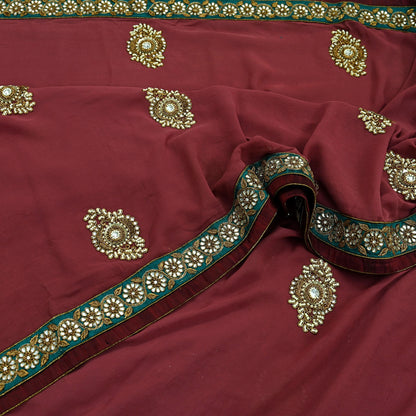 Indian Vintage Heavy Sarees Pink Pure Georgette Silk Hand Embroidered Sari Fabric 6Yd Sewing Ethnic Zardozi/dabka zari With Blouse Pcs
