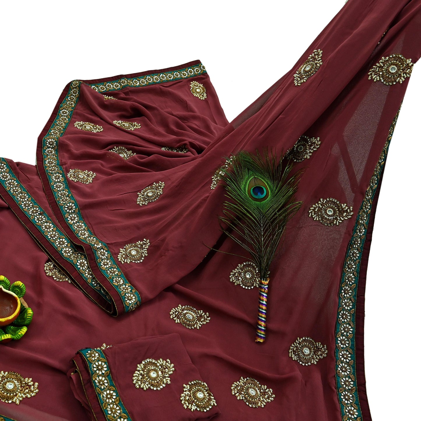 Indian Vintage Heavy Sarees Pink Pure Georgette Silk Hand Embroidered Sari Fabric 6Yd Sewing Ethnic Zardozi/dabka zari With Blouse Pcs