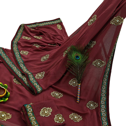 Indian Vintage Heavy Sarees Pink Pure Georgette Silk Hand Embroidered Sari Fabric 6Yd Sewing Ethnic Zardozi/dabka zari With Blouse Pcs