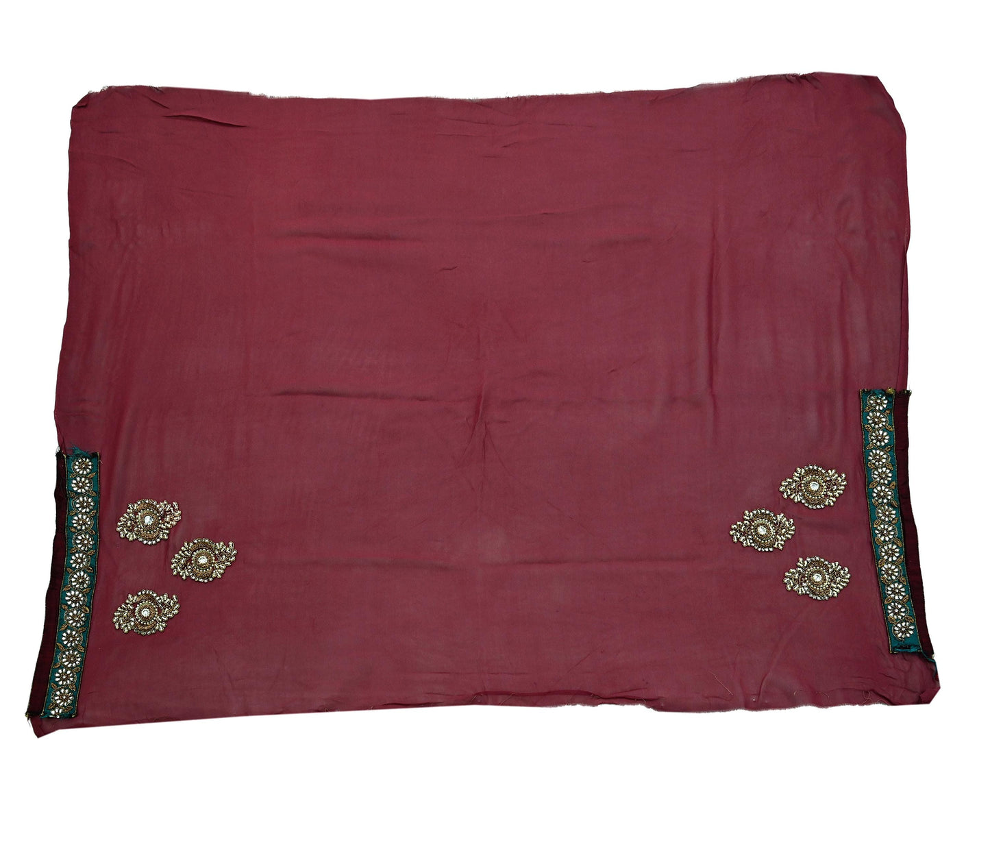Indian Vintage Heavy Sarees Pink Pure Georgette Silk Hand Embroidered Sari Fabric 6Yd Sewing Ethnic Zardozi/dabka zari With Blouse Pcs
