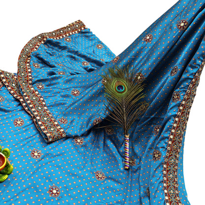 Indian Vintage Blue Saree Hand Embroidered Bandhani Printed Sari Pure satin Silk Sari 5yd Craft Fabric Dress making With Size L-40 Blouse