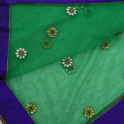 Indian Vintage Heavy Bridal Dupatta Green Net Mesh Long Stole Hand Embroidered Scarf Zardozi Zari Sequins Wedding/Party wear hijab veil