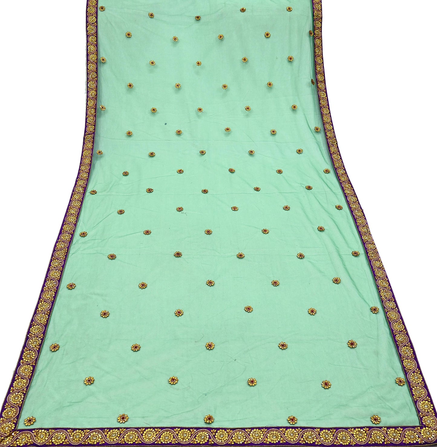 Indian Vintage Heavy Bridal Dupatta Green Net Mesh Long Stole Hand Embroidered Scarf Zardozi Zari Sequins Wedding/Party wear hijab veil