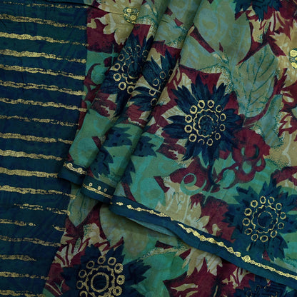 Indian Vintage Sari Green Pure Georgette Silk Printed Sarees Craft Fabric Sewing 5Yd Soft Sari Dress Making Crafting Quilting Upcycle