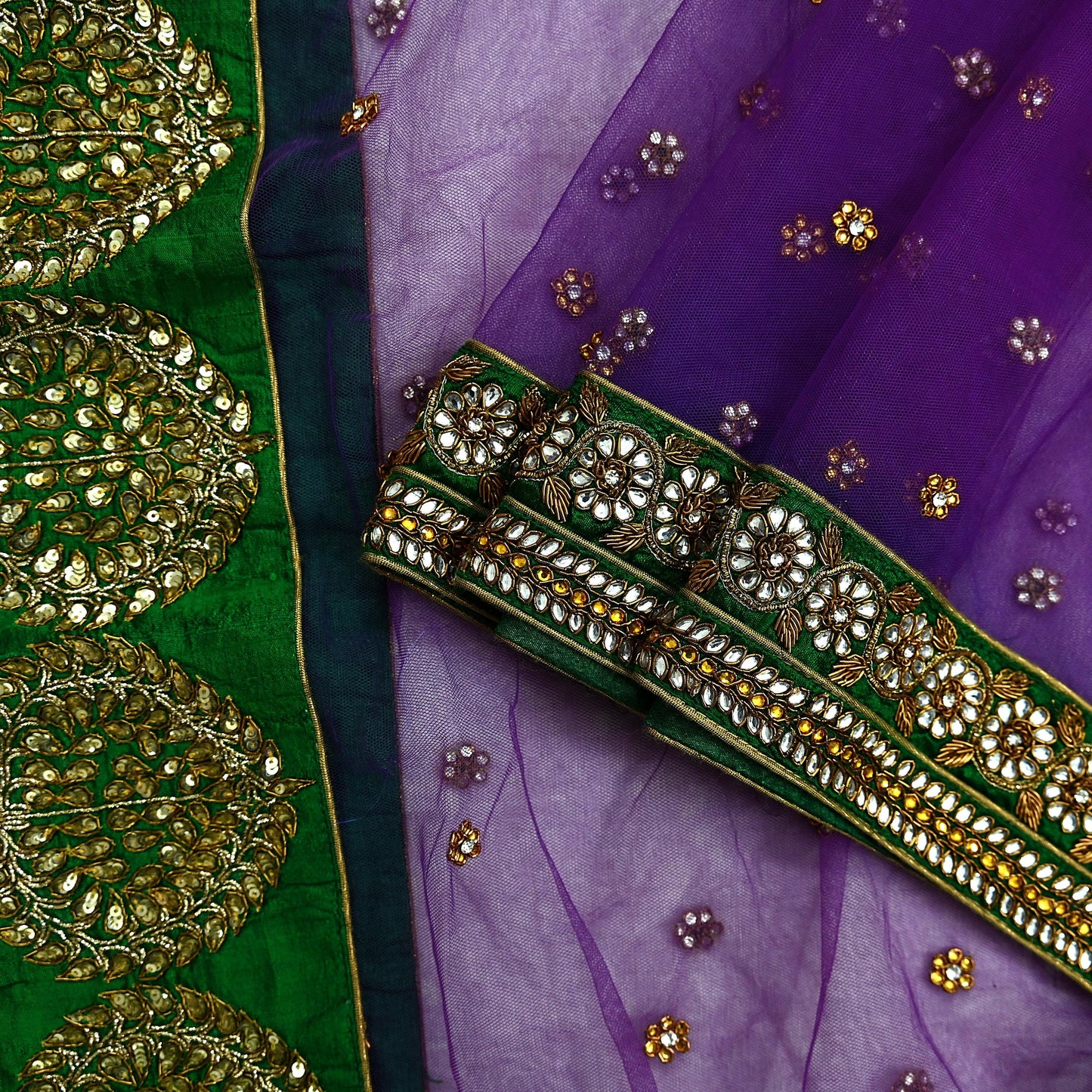 Indian Vintage Heavy Wedding Purple Dupatta Net Mesh Long Stole Hand Embroidered Scarves Golden Zardozi Dabka Zari Stole