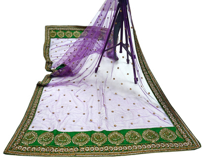 Indian Vintage Heavy Wedding Purple Dupatta Net Mesh Long Stole Hand Embroidered Scarves Golden Zardozi Dabka Zari Stole