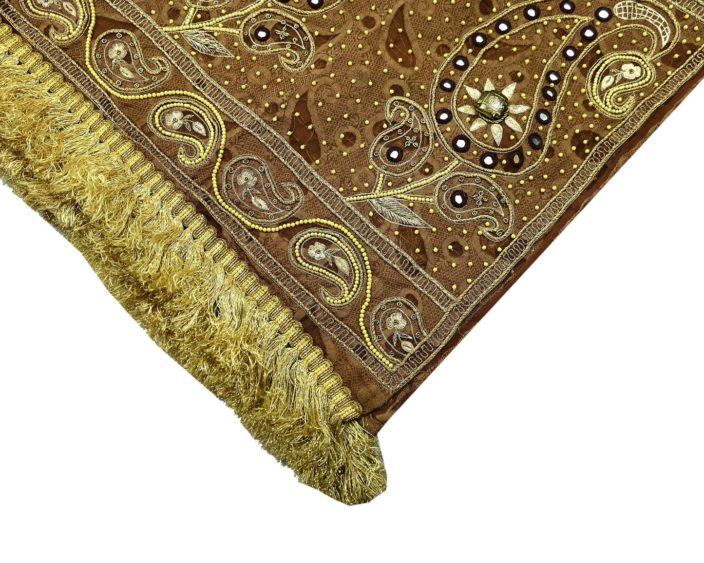 Indian Vintage Heavy Wedding Brown Dupatta Pure Organza Silk Long Stole Hand Embroidered Scarves Zardozi Zari Bridal Veil Wrap Hijab