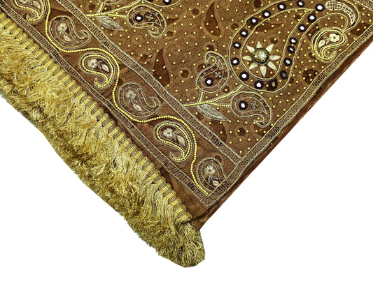 Indian Vintage Heavy Wedding Brown Dupatta Pure Organza Silk Long Stole Hand Embroidered Scarves Zardozi Zari Bridal Veil Wrap Hijab
