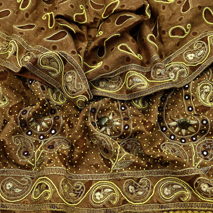 Indian Vintage Heavy Wedding Brown Dupatta Pure Organza Silk Long Stole Hand Embroidered Scarves Zardozi Zari Bridal Veil Wrap Hijab