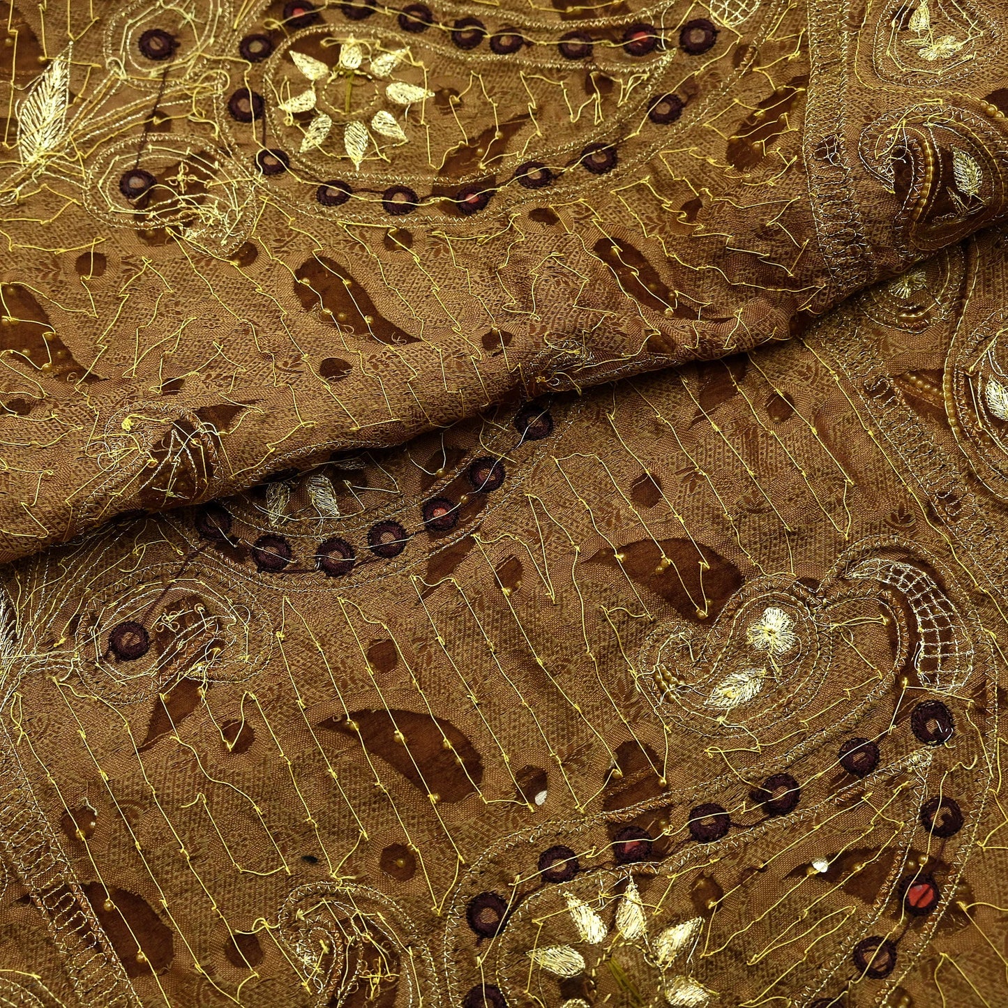 Indian Vintage Heavy Wedding Brown Dupatta Pure Organza Silk Long Stole Hand Embroidered Scarves Zardozi Zari Bridal Veil Wrap Hijab