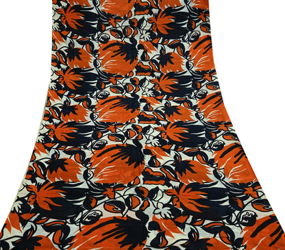 Indian Vintage Black & Orange Saree 100% Pure Silk Printed Sari Craft Fabric 5yd Sewing DressMaking Soft Quilting Upcycle For Crafting