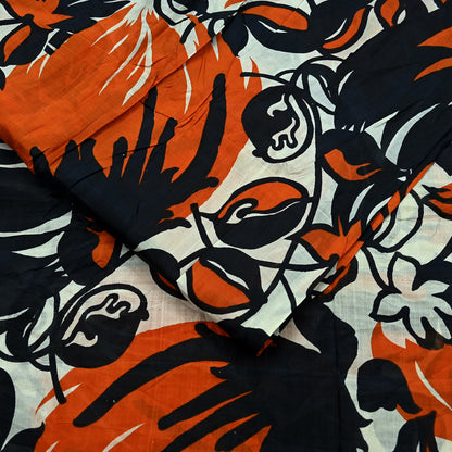 Indian Vintage Black & Orange Saree 100% Pure Silk Printed Sari Craft Fabric 5yd Sewing DressMaking Soft Quilting Upcycle For Crafting