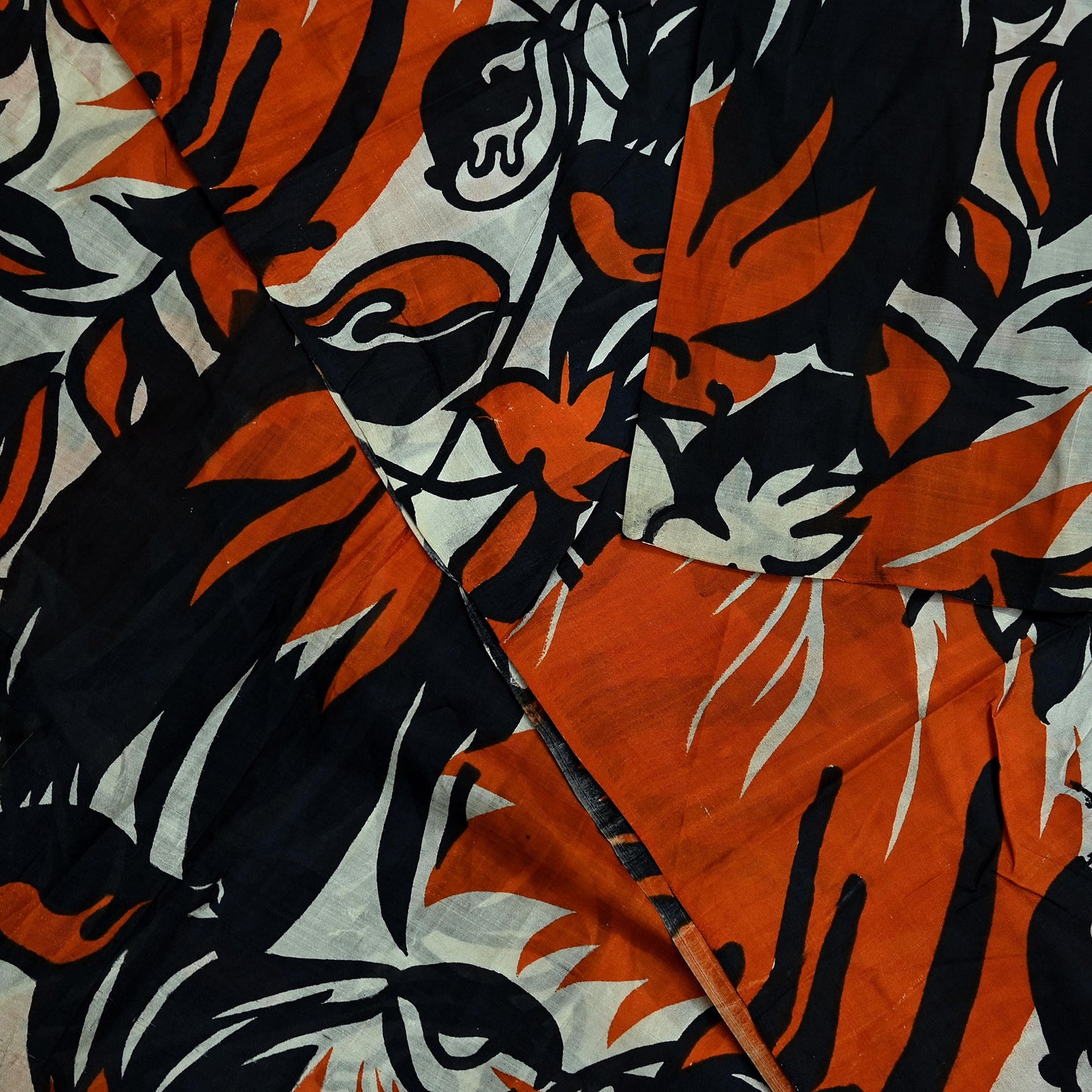 Indian Vintage Black & Orange Saree 100% Pure Silk Printed Sari Craft Fabric 5yd Sewing DressMaking Soft Quilting Upcycle For Crafting