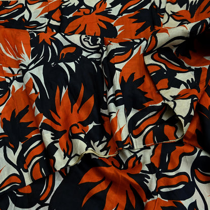 Indian Vintage Black & Orange Saree 100% Pure Silk Printed Sari Craft Fabric 5yd Sewing DressMaking Soft Quilting Upcycle For Crafting