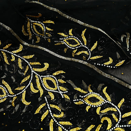 Indian Heavy Sari Black Net/Mesh Hand Embroidered Sarees Craft Fabric 6Yd Sewing Soft Zardozi Wedding sarees With Blouse fabric