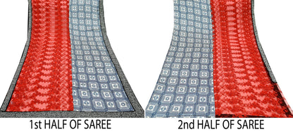 Indian Vintage Heavy Wedding Sari Satin Silk Net/Mesh Hand Beaded Sarees Fabric 6Yd Sewing Ethnic With Matching Unstitched Blouse Fabric