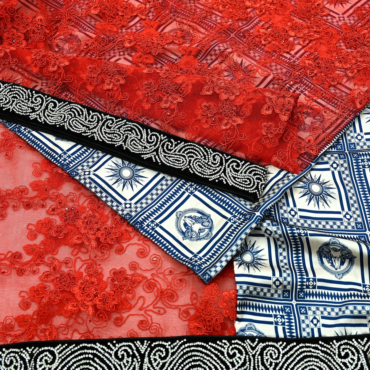Indian Vintage Heavy Wedding Sari Satin Silk Net/Mesh Hand Beaded Sarees Fabric 6Yd Sewing Ethnic With Matching Unstitched Blouse Fabric