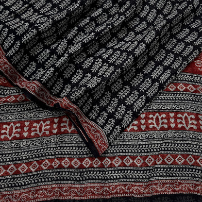 Indian Vintage Sari Maroon & Black Printed 100% Pure Cotton Saree Craft Soft Fabric 5Yd Sewing Sarong Wrap Floral Quilting Upcycle Crafting