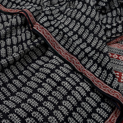 Indian Vintage Sari Maroon & Black Printed 100% Pure Cotton Saree Craft Soft Fabric 5Yd Sewing Sarong Wrap Floral Quilting Upcycle Crafting