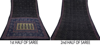 Indian Vintage Sari Pure Crepe Silk Hand Embroidered Sarees 5yd Sewing Floral Craft Sequins Dress making Crafting Quilting