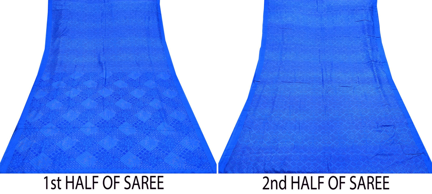 Indian Vintage Sari Blue Printed Sari Pure Silk Saree Craft Fabric Sewing 6yd Floral Soft Floral Wrap Sarong Dress making Crafting Quilting
