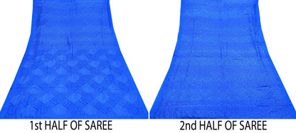 Indian Vintage Sari Blue Printed Sari Pure Silk Saree Craft Fabric Sewing 6yd Floral Soft Floral Wrap Sarong Dress making Crafting Quilting