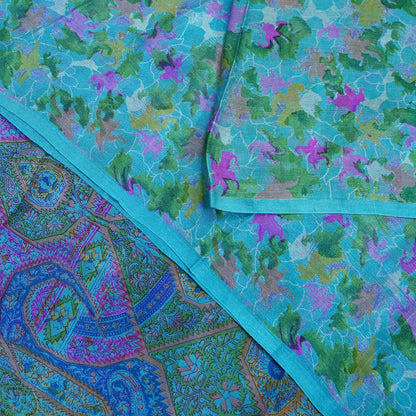 Indian Vintage Sari Blue Pure Silk Printed Sarees 5yd Sewing Craft Fabric Soft Dress Making Wrap Paisley Upcycle Quilting Crafting