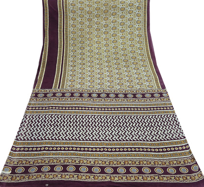 Indian Vintage Sari Purple & Ivory Pure Cotton Printed Saree 5Yd Craft Fabric Sewing Sarong Wrap Boho Floral Quilting crafting dressmaking
