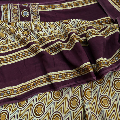 Indian Vintage Sari Purple & Ivory Pure Cotton Printed Saree 5Yd Craft Fabric Sewing Sarong Wrap Boho Floral Quilting crafting dressmaking