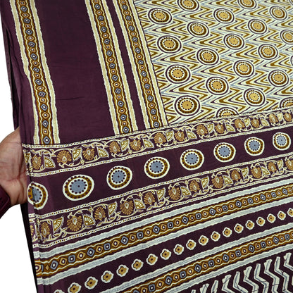 Indian Vintage Sari Purple & Ivory Pure Cotton Printed Saree 5Yd Craft Fabric Sewing Sarong Wrap Boho Floral Quilting crafting dressmaking
