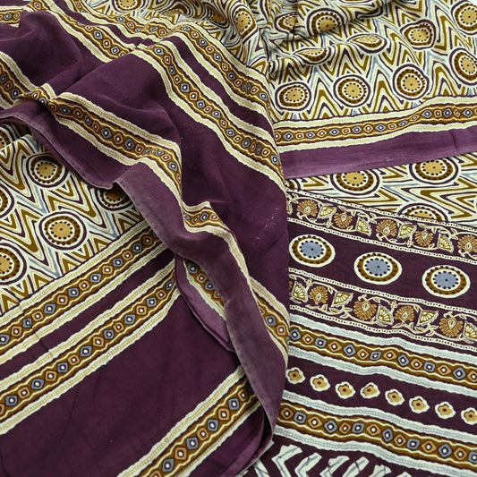 Indian Vintage Sari Purple & Ivory Pure Cotton Printed Saree 5Yd Craft Fabric Sewing Sarong Wrap Boho Floral Quilting crafting dressmaking