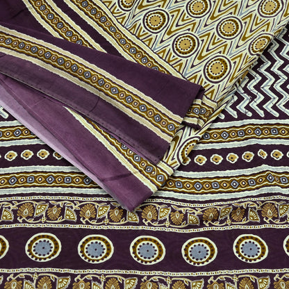 Indian Vintage Sari Purple & Ivory Pure Cotton Printed Saree 5Yd Craft Fabric Sewing Sarong Wrap Boho Floral Quilting crafting dressmaking