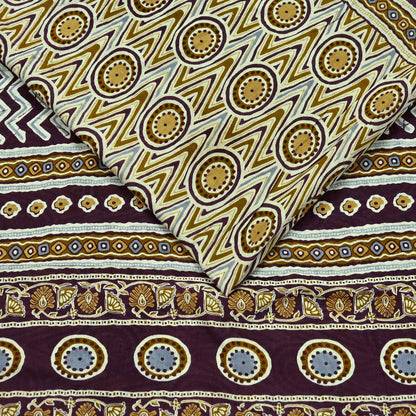 Indian Vintage Sari Purple & Ivory Pure Cotton Printed Saree 5Yd Craft Fabric Sewing Sarong Wrap Boho Floral Quilting crafting dressmaking