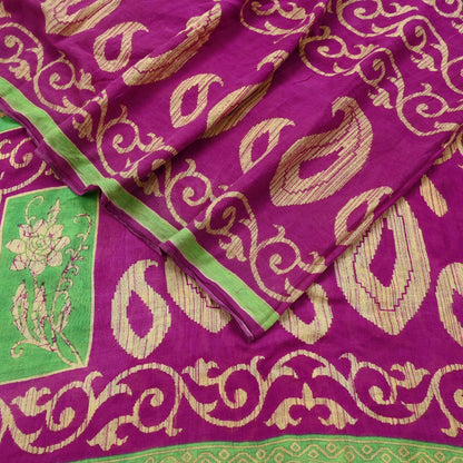 Indian Vintage Sari Beige & Purple Pure Cotton Printed Sarees Craft Fabric Soft 5Yd Sarong Wrap Boho Fabric Kimono Quilting Crafting Upcycle
