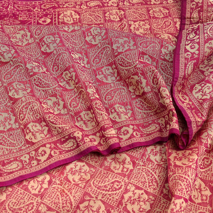 Indian Vintage Sari Rani Pink Hand Woven 100% Pure Organza Silk Saree Craft Fabric 5Yd Dress Making Crafting Quilting Upcycle