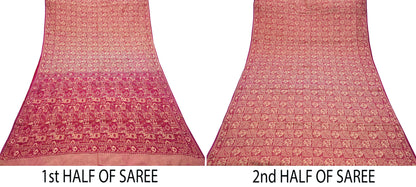 Indian Vintage Sari Rani Pink Hand Woven 100% Pure Organza Silk Saree Craft Fabric 5Yd Dress Making Crafting Quilting Upcycle